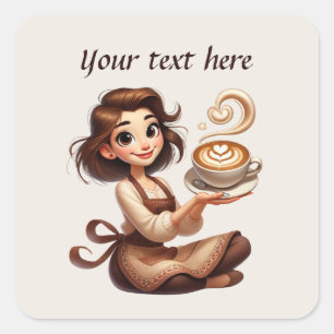 Sticker Carré Ajouter votre café texte