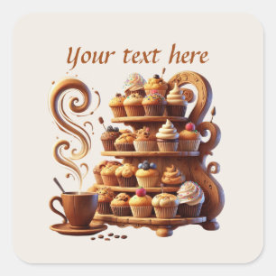 Sticker Carré Ajouter votre café texte