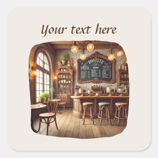 Sticker Carré Ajouter votre café texte (Devant)