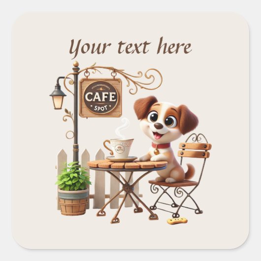 Sticker Carré Ajouter votre café texte (Devant)