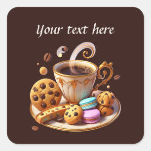 Sticker Carré Ajouter votre café texte