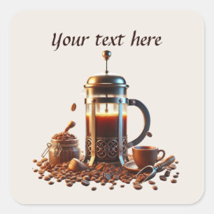 Sticker Carré Ajouter votre café texte