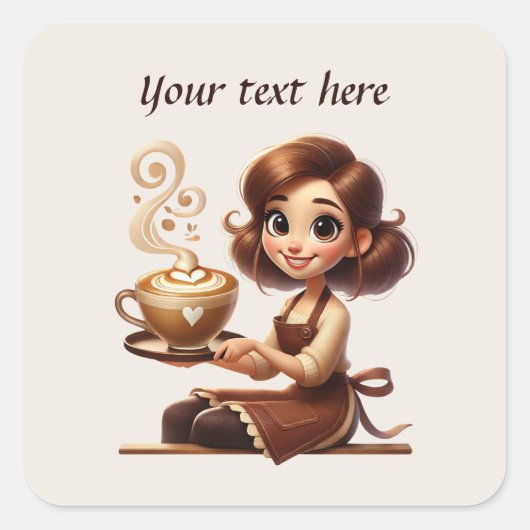 Sticker Carré Ajouter votre café texte (Devant)
