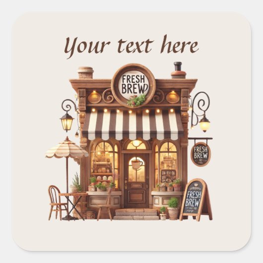 Sticker Carré Ajouter votre café texte (Devant)