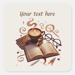 Sticker Carré Ajouter votre café texte