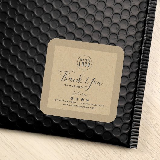 Sticker Carré Ajouter votre logo Merci de médias sociaux Kraft