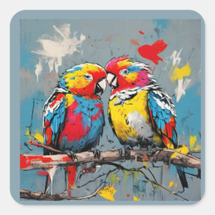 Sticker Carré Ajoutez une touche de couleur avec des oiseaux de