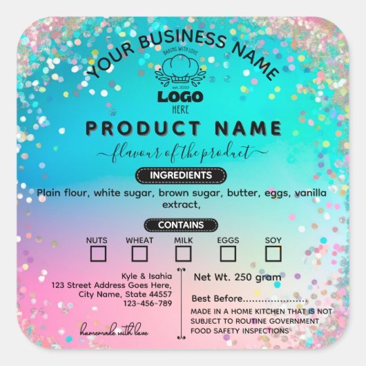 Sticker Carré Ajoutez votre logo Loisirs de la loi alimentaire H (Devant)