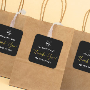 Sticker Carré Ajoutez Votre Logo Merci Or Pour Votre Entreprise