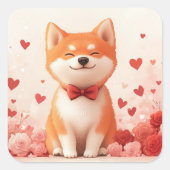 Sticker Carré Akita avec Rose - Saint Valentin (Devant)