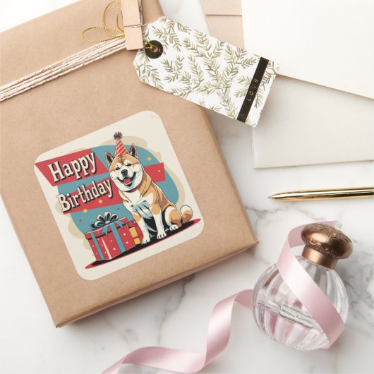 Sticker Carré Akita Chien coloré (Cadeaux)