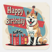 Sticker Carré Akita Chien coloré (Devant)