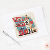 Sticker Carré Akita Chien coloré (Enveloppe)