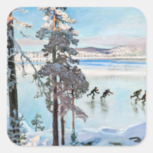 Sticker Carré Akseli Gallen-Kallela - Skaters près de Kalela Sho