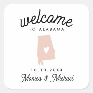 Sticker Carré Alabama State Map Destination Wedding - N'IMPORTE 