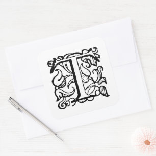 Sticker Carré Aladdin O'Brien Monogramme Lettre T sur fond blanc