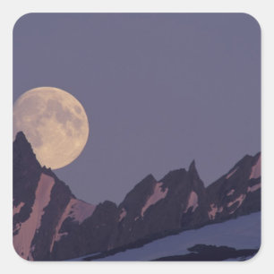 Sticker Carré Alaska, montagnes Chugach La pleine lune se lève