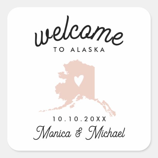 Sticker Carré ALASKA State Map Destination Wedding - N'IMPORTE Q (Devant)