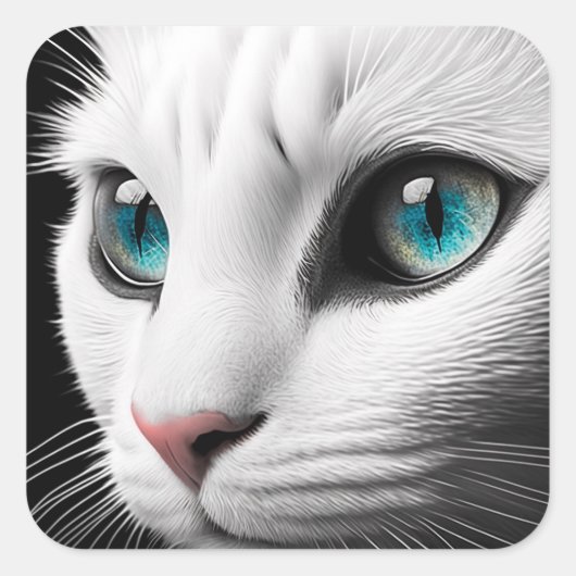 Sticker Carré Albino Blanc Chat Visage Joyaux yeux (Devant)
