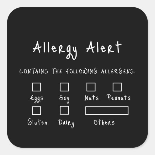 Sticker Carré Alerte d'allergie à la salubrité des aliments noir (Devant)