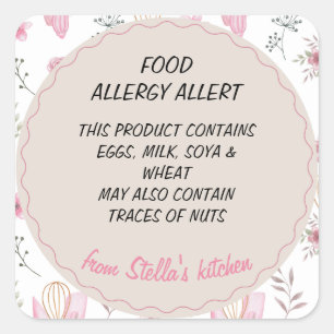 Sticker Carré Alerte d'allergie alimentaire de boulangerie