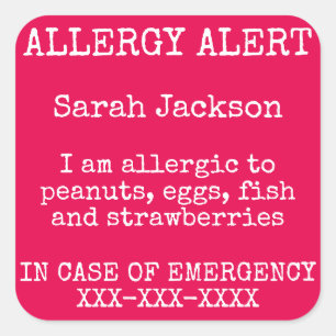 Sticker Carré Alerte d'allergie alimentaire En Coque d'urgence C