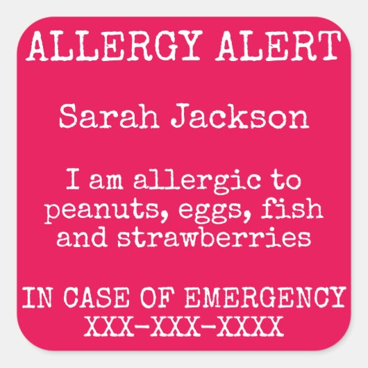 Sticker Carré Alerte d'allergie alimentaire En Coque d'urgence C (Devant)