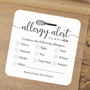 Sticker Carré Alerte d'allergie Avertissement des allergènes Fou