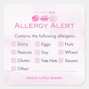 Sticker Carré Alerte d'allergie de la boulangerie de Macaron Ros