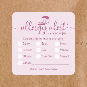 Sticker Carré Alerte d'allergie Minimaliste Rose Pain de Boulang
