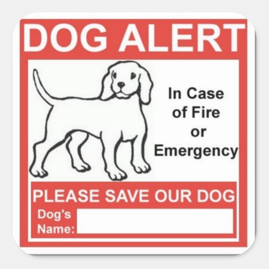 Sticker Carré Alerte de chien des services d'urgence (Devant)