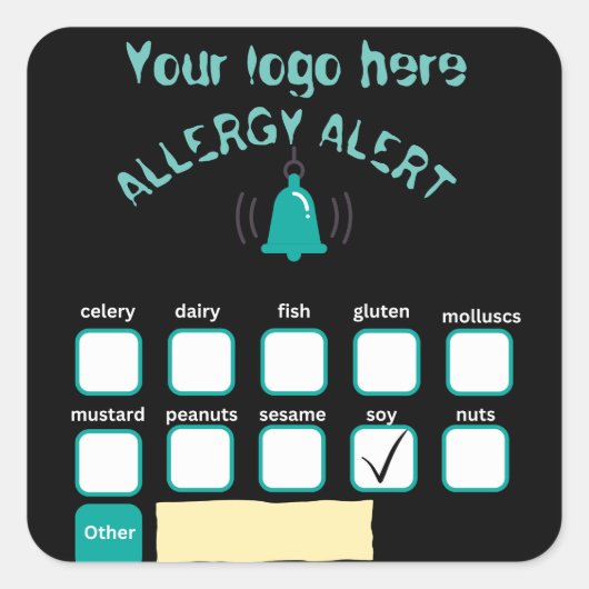 Sticker Carré Alerte sur les allergies de sécurité alimentaire (Devant)