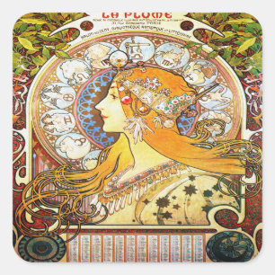 Sticker Carré Alfons Mucha 1896 Zodiac