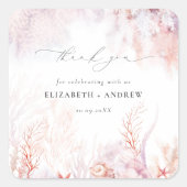 Sticker Carré Algues sous-marines | Mariage d'aquarelle de coqui (Devant)