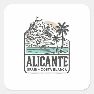 Sticker Carré Alicante Sketch Santa Bárbara Castle Costa Blanca