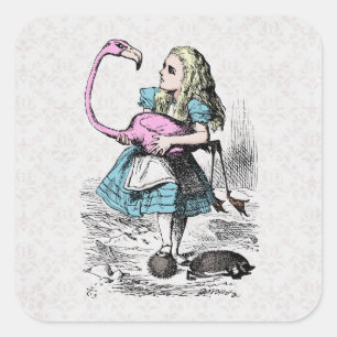 Sticker Carré Alice au pays des merveilles Croquet Flamant rose