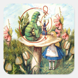 Sticker Carré Alice et Caterpillar au pays des merveilles