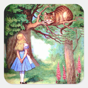 Sticker Carré Alice et Cheshire Cat au pays des merveilles