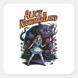 Sticker Carré Alice in Nightmareland - Dessin noir