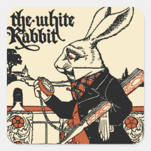 Sticker Carré Alice Lapin Blanc Classique Wonderland