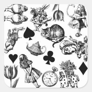 Sticker Carré Alice White Rabbit Wonderland Classic