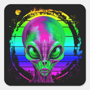 Sticker Carré Alien Arc-en-Ciel Coloré Moderne Tendance