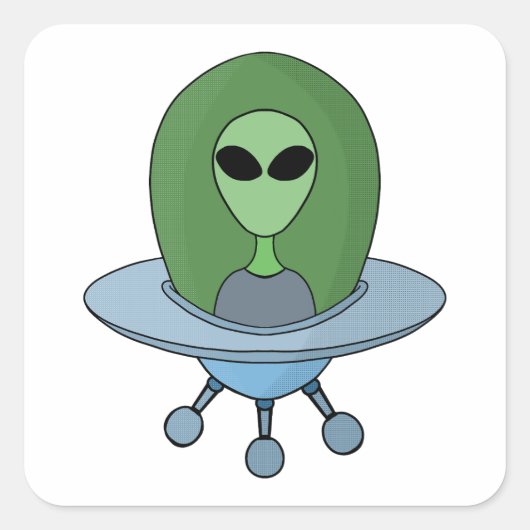 Sticker Carré Alien dans son petit vaisseau spatial (Devant)