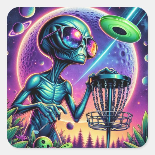 Sticker Carré Alien de golf sur disque (Devant)