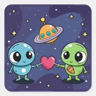 Sticker Carré Alien Love Buddies