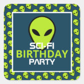 Sticker Carré Alien Sci-fi Vert, Anniversaire (Devant)
