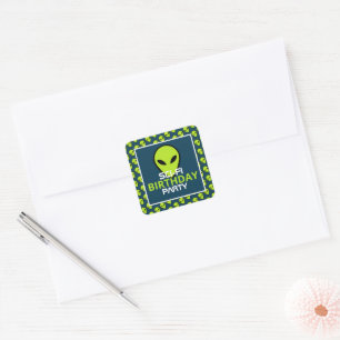 Sticker Carré Alien Sci-fi Vert, Anniversaire