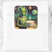Sticker Carré Alien spatial avec soucoupe volante UFO de gâteau  (Sac)