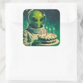 Sticker Carré Alien spatial avec soucoupe volante UFO de gâteau  (Sac)