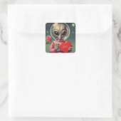 Sticker Carré Alien spatial Valentine Sci Fi Romantique Valentin (Sac)